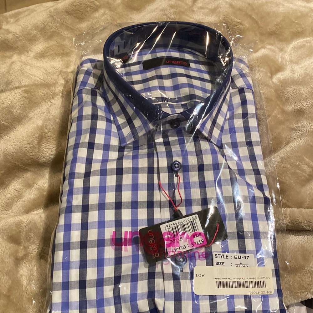 BRAND NEW NEVER WORN blue and white checkered button down shirt